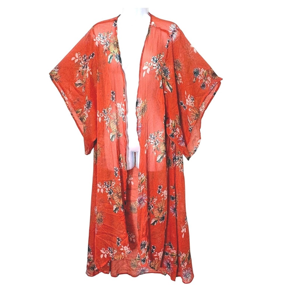 Band of Gypsies Sheer Kimono Duster Floral Medium Boho Beach Coverup Layering‎
